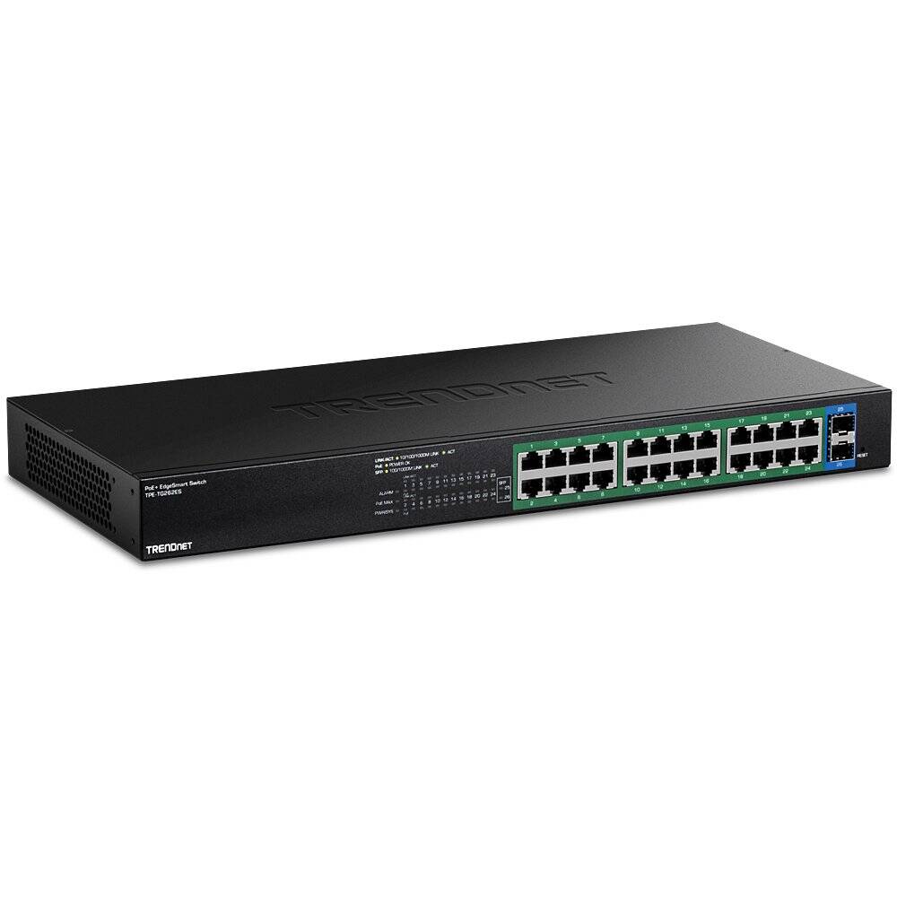 Conmutador TRENDnet EdgeSmart PoE+ de 26 puertos Gigabit, 24 Gigabit PoE+, 2 SFP (TPE-TG262ES)