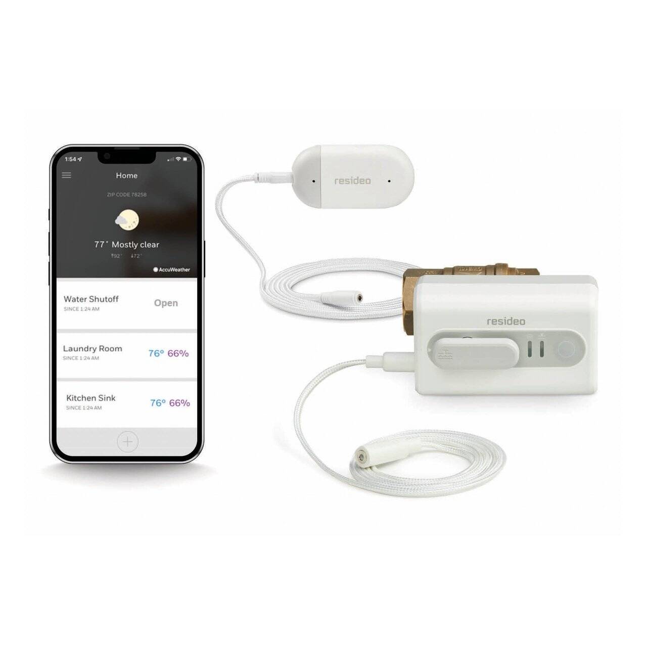 Resideo WiFi Water Shut Off Valve 1/2 Inch NPT + WiFi Water Leak Sensor (VWS01Y-1/2)