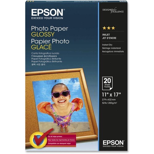 PAPIER PHOTO GLOSSY B 20 FEUILLES 11X17 POUR IMPRIMANTE À JET D'ENCRE