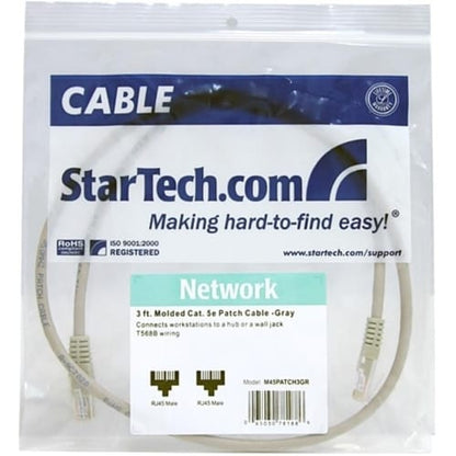 Cable de conexión UTP Cat5e moldeado gris de 90 cm (3 pies) de StarTech.com