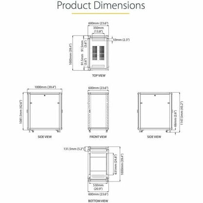 StarTech.com 4-Post 22U Server Rack Cabinet, 19" Data Rack Cabinet for