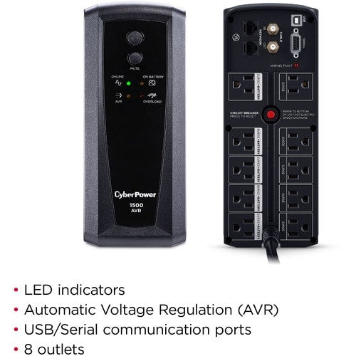 Sistemas UPS CyberPower CP1500AVRT AVR - NEMA 5-15P, Mini-T