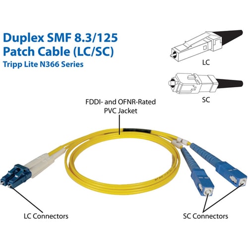 Cable de conexión dúplex de fibra óptica Tripp Lite - LC macho - SC macho - 3 m - Amarillo