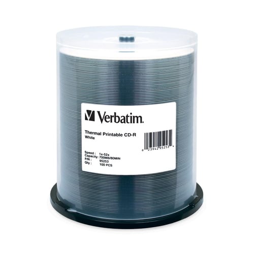 CD-R Verbatim 700 Mo 52X blanc, imprimable thermiquement - Paquet de 100