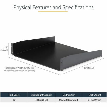 Étagère pour rack de serveur 2U StarTech.com - Étagère fixe en porte-à-faux de 40,6 cm de profondeur