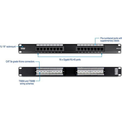 Panel de conexión sin blindaje Cat5/5e de 16 puertos TRENDnet