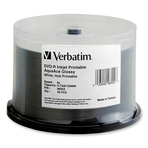 DVD-R Verbatim 4,7 Go 8X Aqua Ace Blanc Brillant Jet d'encre Imprimable