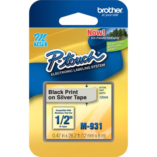 12MM BLACK ON SILVER TAPES .