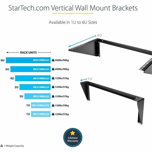 Support mural vertical en acier StarTech.com 2U 48 cm pour rack d'équipement