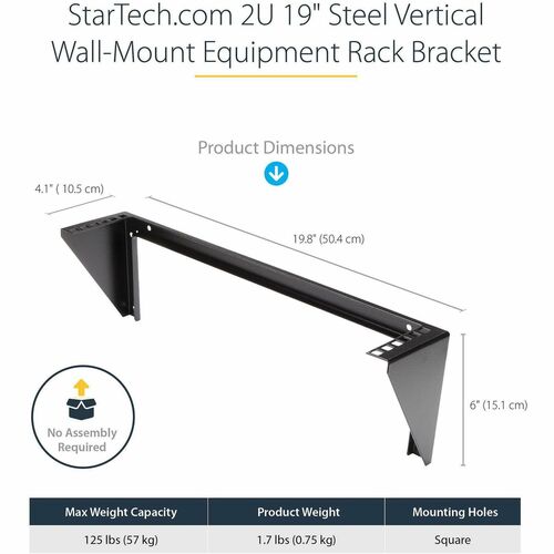 Support mural vertical en acier StarTech.com 2U 48 cm pour rack d'équipement