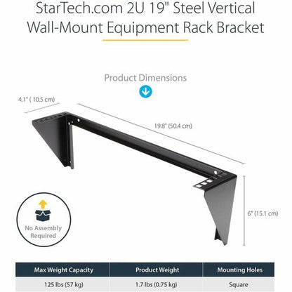 Support mural vertical en acier StarTech.com 2U 48 cm pour rack d'équipement