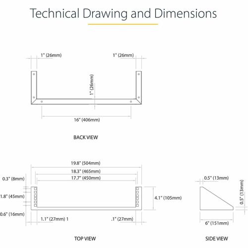 Support mural vertical en acier StarTech.com 2U 48 cm pour rack d'équipement