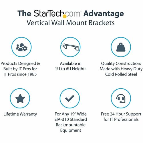 Support mural vertical en acier StarTech.com 2U 48 cm pour rack d'équipement