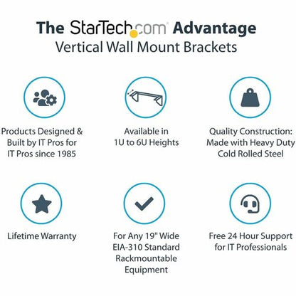 Support mural vertical en acier StarTech.com 2U 48 cm pour rack d'équipement