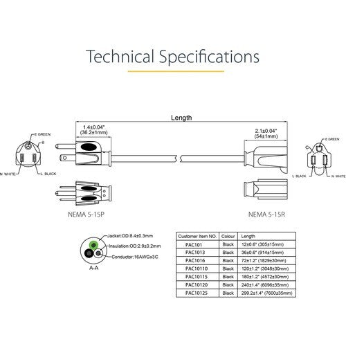 Cable de extensión de alimentación de 3 m (10 pies) de StarTech.com