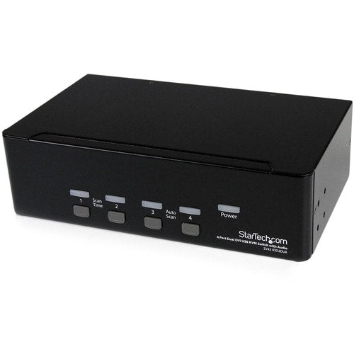 CONMUTADOR KVM USB DVI DE 4 PUERTOS PARA DOS MONITORIOS CON CONCENTRADOR USB DE AUDIO