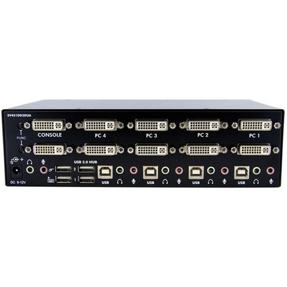 CONMUTADOR KVM USB DVI DE 4 PUERTOS PARA DOS MONITORIOS CON CONCENTRADOR USB DE AUDIO