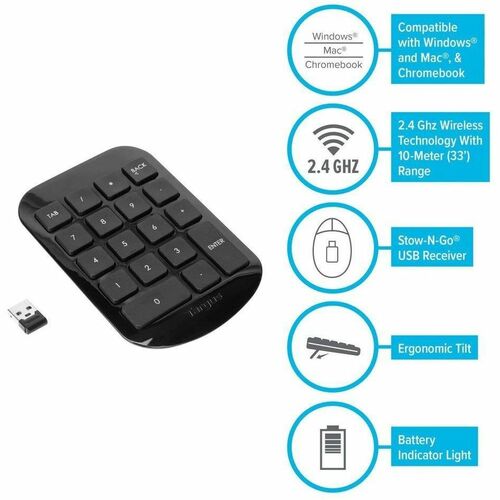 NUMERIC RF WIRELESS KEYPAD 19-KEY 27MHZ W/USB RECEIVER 3FT MAX