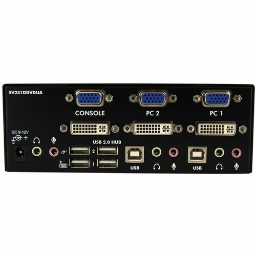 CONMUTADOR KVM USB DVI VGA DE 2 PUERTOS PARA DOS MONITOR CON CONCENTRADOR USB DE AUDIO
