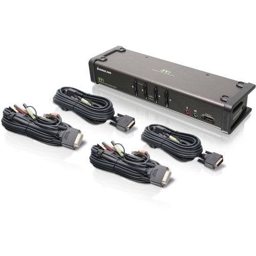 CONMUTADOR KVMP DVI DE 4 PUERTOS CON CABLE DE AUDIO/MICRO USB 2.0 CUMPLE CON TAA