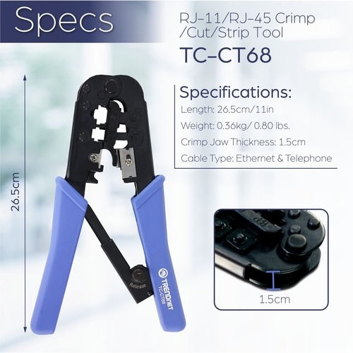 TRENDnet Crimping Tool, Crimp, Cut, And Strip Tool, For Any Ethernet or Telephon