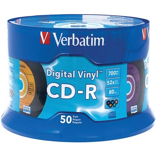 CD-R Verbatim 80 min 52X avec surface vinyle numérique - 50 pack