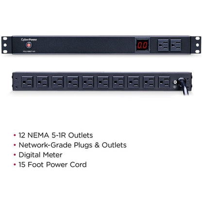 Cyber Power CyberPower PDU15M2F10R 12-Outlets PDU - Metered - NEMA 5-1