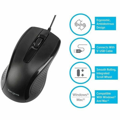 RATÓN ÓPTICO USB NEGRO DE TAMAÑO COMPLETO 3BTN