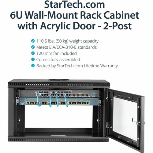 StarTech.com Armoire réseau murale 6U à 2 montants avec porte en acrylique, 48,3 cm