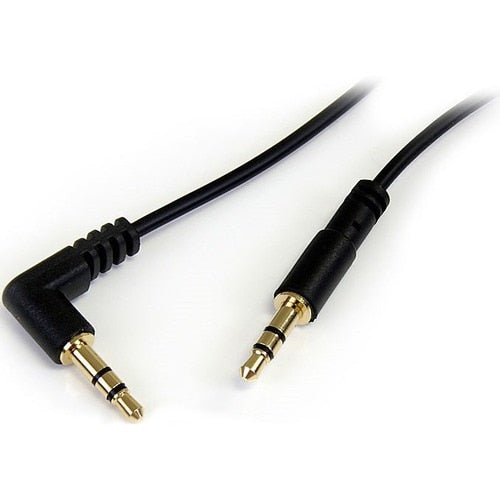 StarTech.com 3 ft Slim 3.5mm to Right Angle Stereo Audio Cable - M/M - Right angle slim 3.
