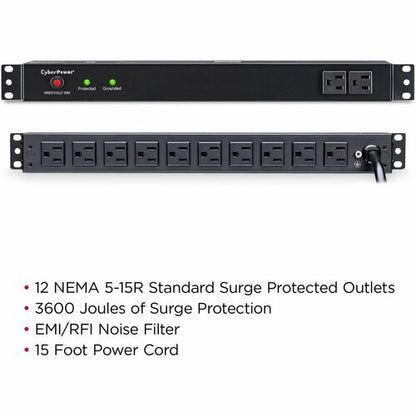 Cyber Power CyberPower Rackbar Surge Suppressor RM 1U RKBS15S2F10R 15A