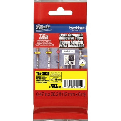 TZES631 12MM NOIR SUR JAUNE MULTI-LAMINÉ ADHÉSIF FORT