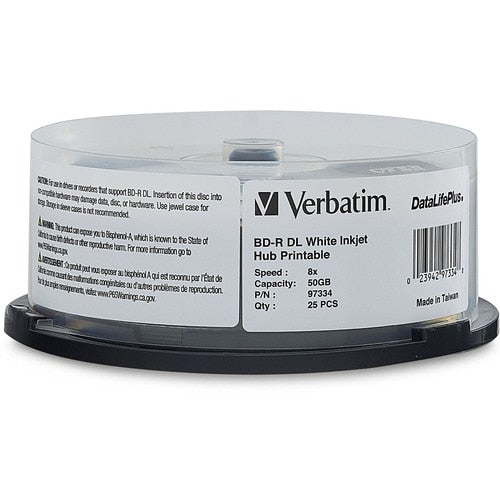 Disque dur BD-R Verbatim DL 50 Go 8X, marque blanche, DataLife+, encre blanche J