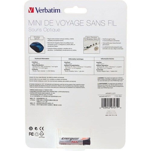 Mini-souris optique de voyage sans fil Verbatim - Bleue - Optique