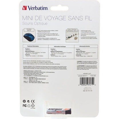 Mini-souris optique de voyage sans fil Verbatim - Bleue - Optique