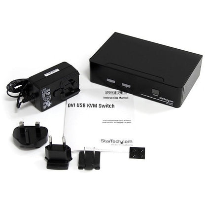 CONMUTADOR KVM USB DVI DE 2 PUERTOS CON AUDIO DE ALTA VELOCIDAD USB 2.0 HUB