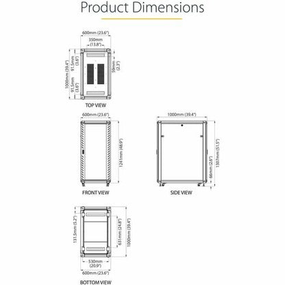 StarTech.com 4-Post 25U Server Rack Cabinet, 19" Data Rack Cabinet for