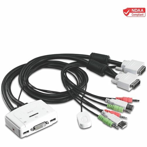 CONMUTADOR KVM DE 2 PUERTOS, 2U, 2 USB TIPO A, 2 DVI-I, 2 AUDIO DE 3,5 MM, 2 MICRÓFONOS DE 3,5 MM