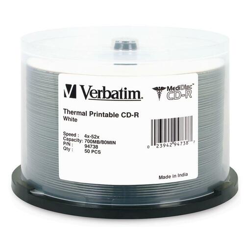 CD-R Verbatim MediDisc 700 Mo 52X blanc imprimable thermiquement avec