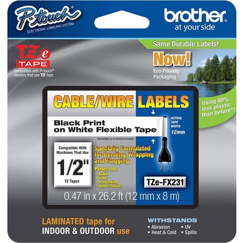 P-touch Flexible Cable/Wire TZe ID Tape - 15/32\" (12 mm) Width x 26 1/5 ft (8 m