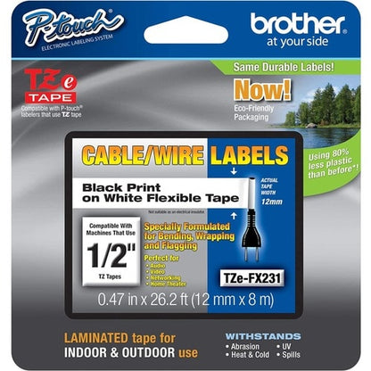 P-touch Flexible Cable/Wire TZe ID Tape - 15/32\" (12 mm) Width x 26 1/5 ft (8 m