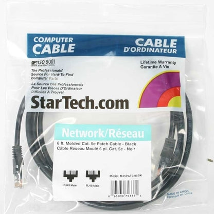 Câble patch UTP Cat5e moulé noir StarTech.com de 1,8 m - Catégorie 5e - 1,8 m - 1 x