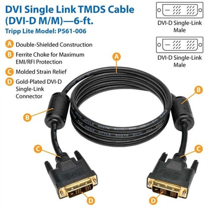 Tripp Lite 6ft DVI Single Link Digital TMDS Monitor Cable DVI-D M/M 6' - DVI-D Male - DVI-