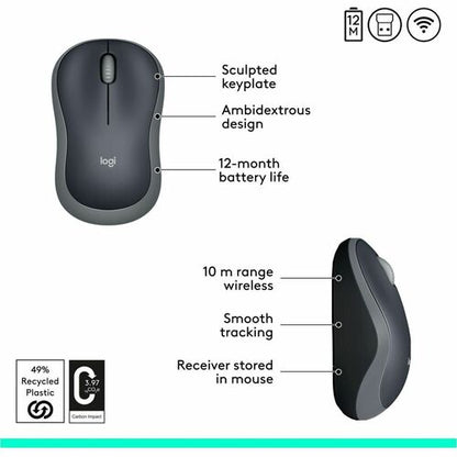 Ratón inalámbrico Logitech M185 de 2,4 GHz con minirreceptor USB (12 meses de garantía)