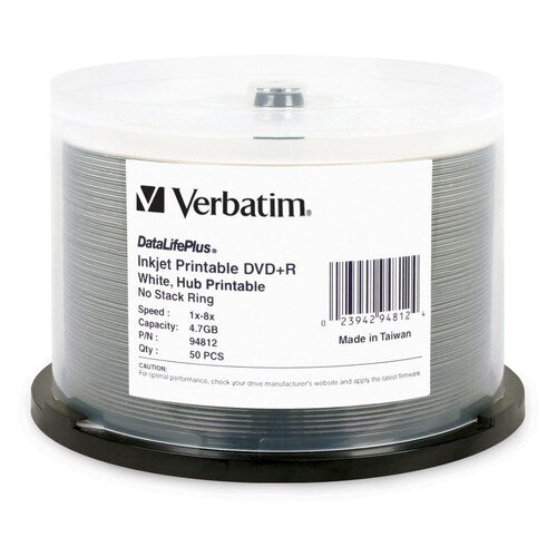 DVD+R Verbatim 4,7 Go 8X DataLifePlus Blanc Jet d'encre Imprimable,