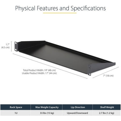 Étagère pour rack de serveur 1U StarTech.com - Étagère fixe en porte-à-faux de 17,8 cm de profondeur
