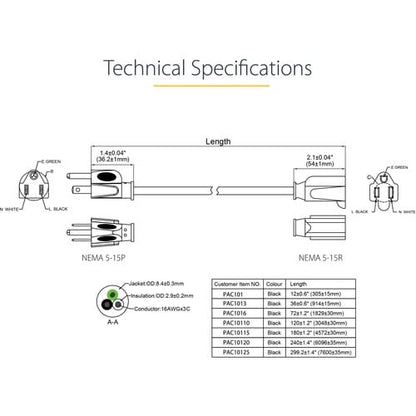Cable de extensión de alimentación de 4,5 m (15 pies) de StarTech.com
