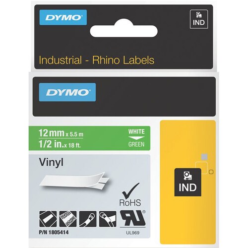 Étiquettes à code couleur Dymo blanches et vertes - Largeur 1/2" - Permanentes
