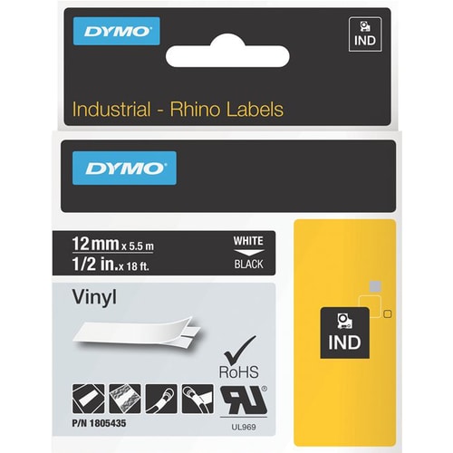 Dymo White on Black Color Coded Label - 1/2\" Width - Permanent Adhesive - Therm