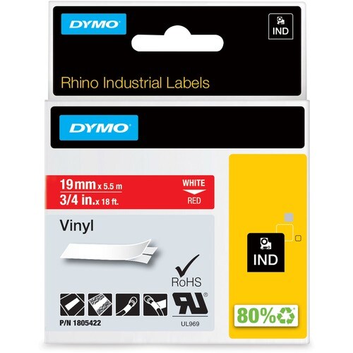 Dymo Colored 3/4" Vinyl Label Tape - 3/4" (19 mm) Width - Pe
